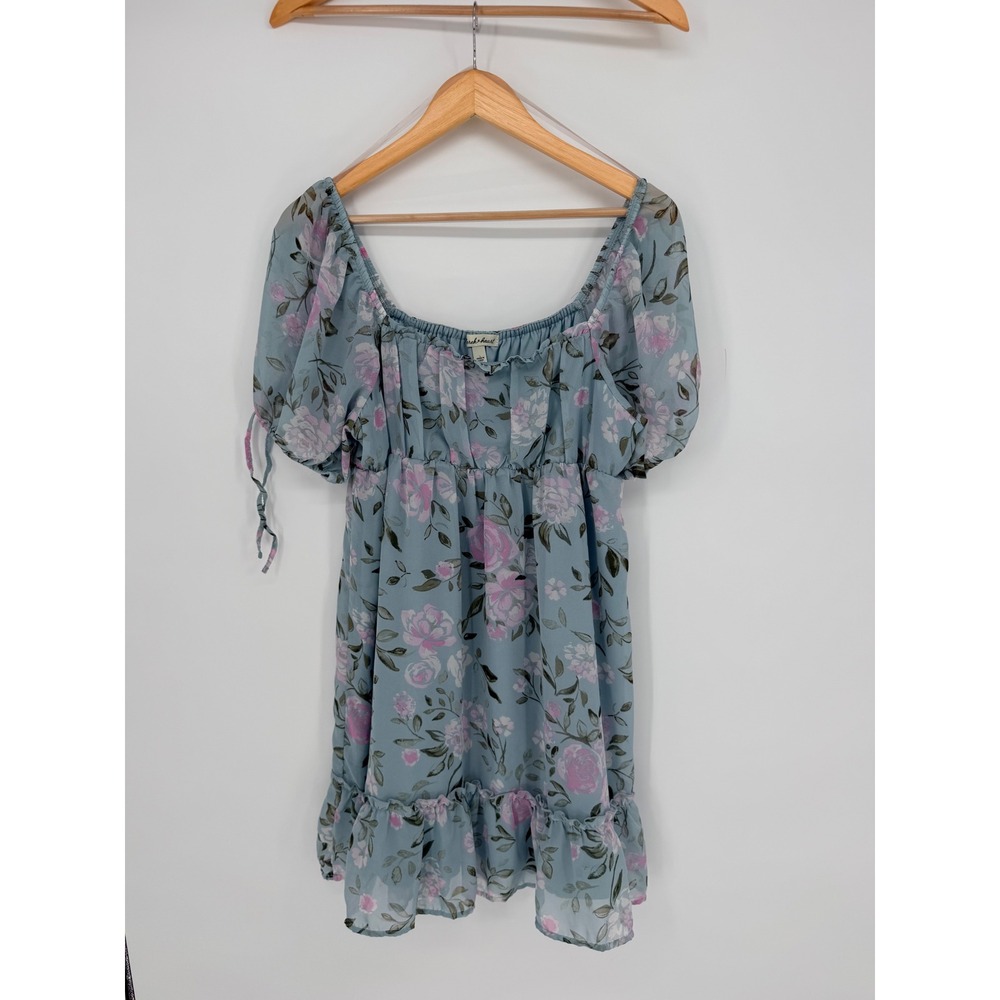 Derek Heart Floral Mini Dress Large Blue Puff Sleeve Cottagecore Coquette